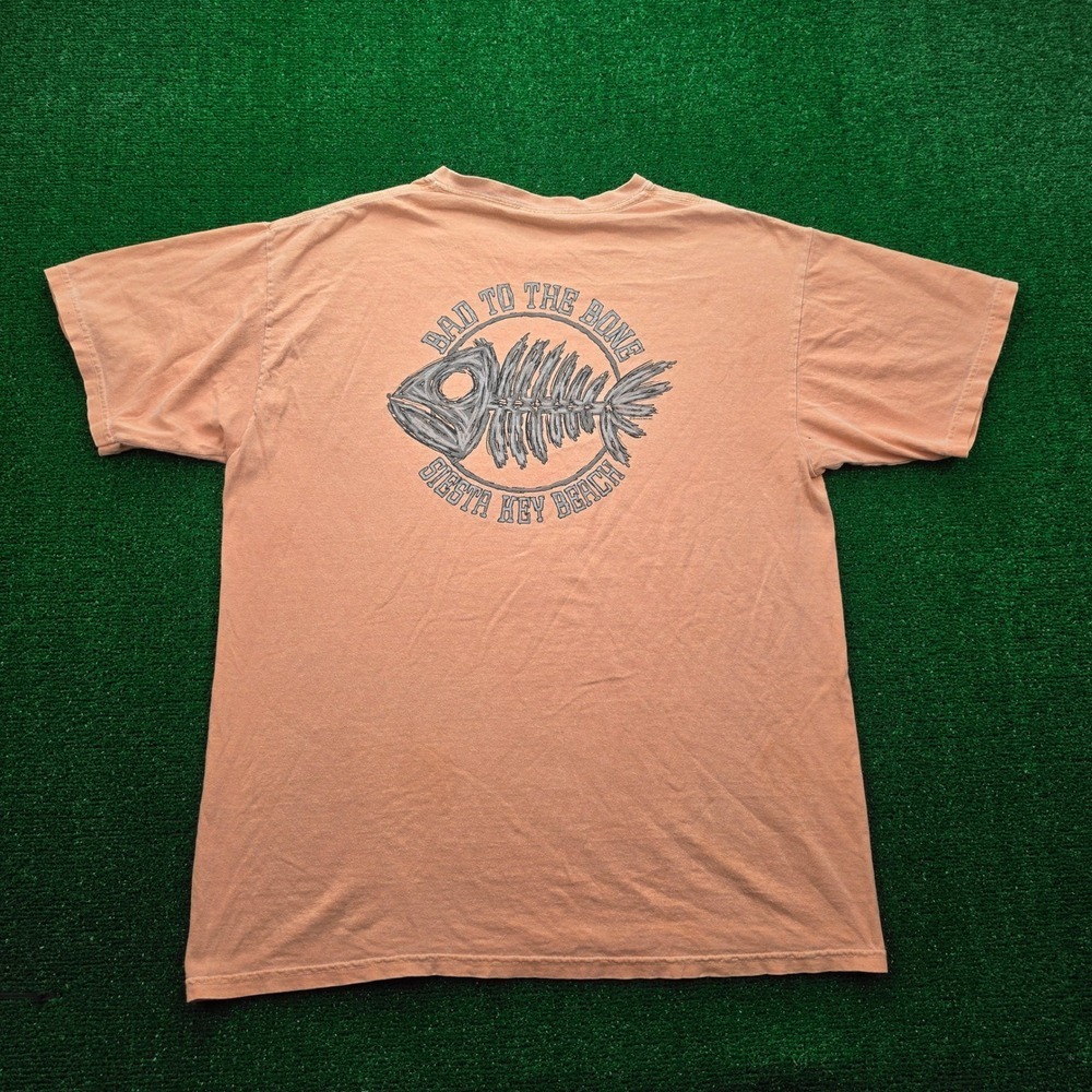 Florida Beach Graphic Tshirt Mens XL Orange Short‎ Sleeve Fish Skeleton